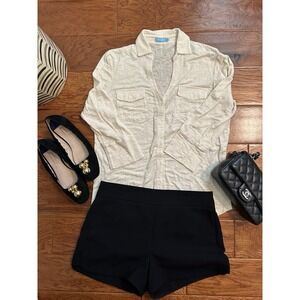 J McLaughlin Womens S Oatmeal Linen Top Minimalist Quiet Luxury Resort 95% Linen